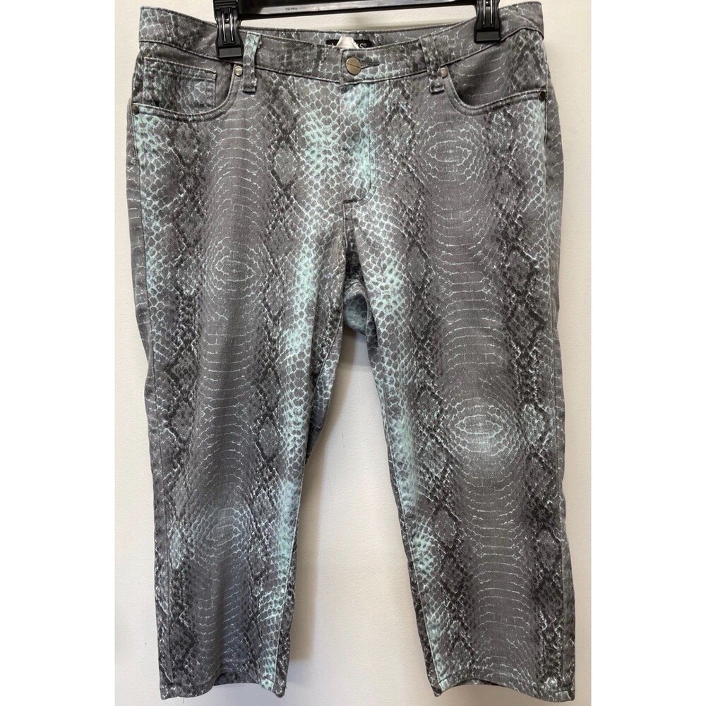 Excellent Condition Size 10 Gray and Turquoise Snake Print Capri Pants by Venus